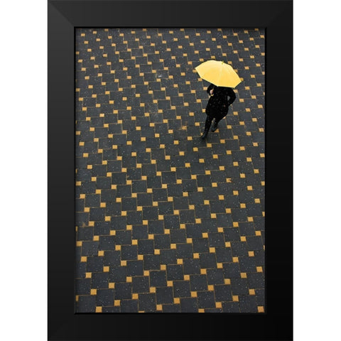 Yellow Umbrella Black Modern Wood Framed Art Print by Nikolic, Danica