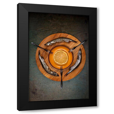 Three fish Black Modern Wood Framed Art Print with Double Matting by Amer, E.