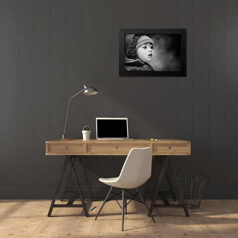 the kid from Sarangkot Black Modern Wood Framed Art Print by Flour, Piet