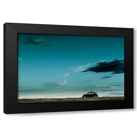 The Red VW Beetle Black Modern Wood Framed Art Print with Double Matting by Otero, Camilo