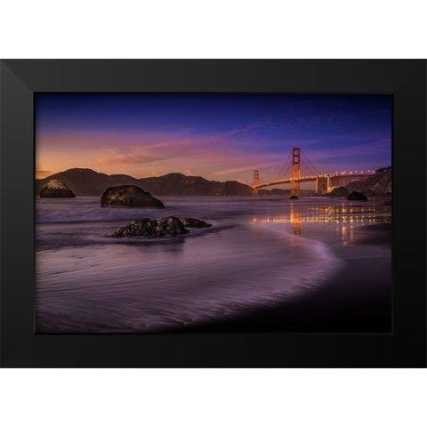 Golden Gate Bridge Fading Daylight Black Modern Wood Framed Art Print by Leske, Mike