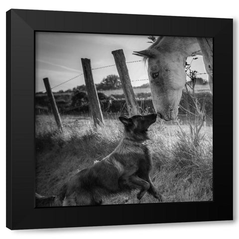 Friends kiss Black Modern Wood Framed Art Print with Double Matting by Christophe