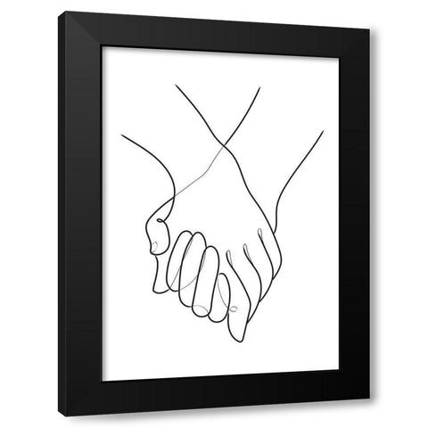 Holding Hands Lines Black Modern Wood Framed Art Print by Artographie Studio