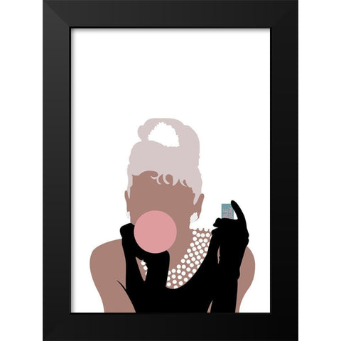 Bubblegum Girl Black Modern Wood Framed Art Print by Artographie Studio