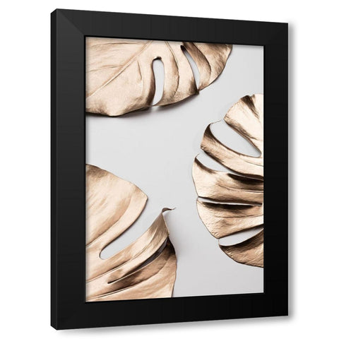 Monstera Gold 01 Black Modern Wood Framed Art Print with Double Matting by Artographie Studio