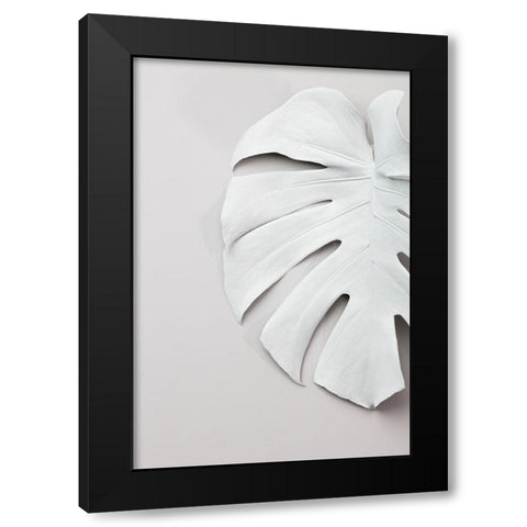 Monstera White 01 Black Modern Wood Framed Art Print by Artographie Studio