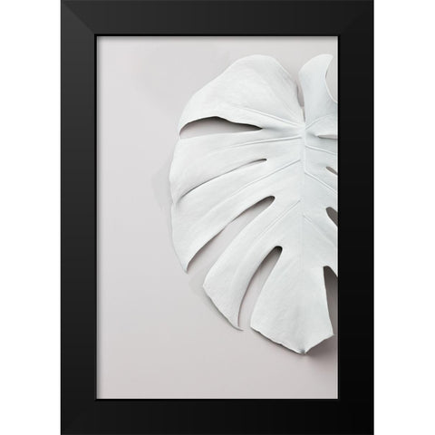 Monstera White 01 Black Modern Wood Framed Art Print by Artographie Studio