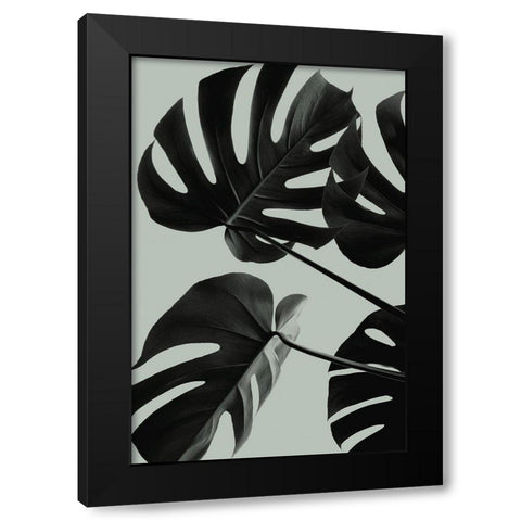 Monstera Teal 08 Black Modern Wood Framed Art Print with Double Matting by Artographie Studio