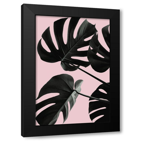 Monstera Pink No 01 Black Modern Wood Framed Art Print by Artographie Studio