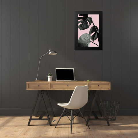 Monstera Pink No 04 Black Modern Wood Framed Art Print by Artographie Studio