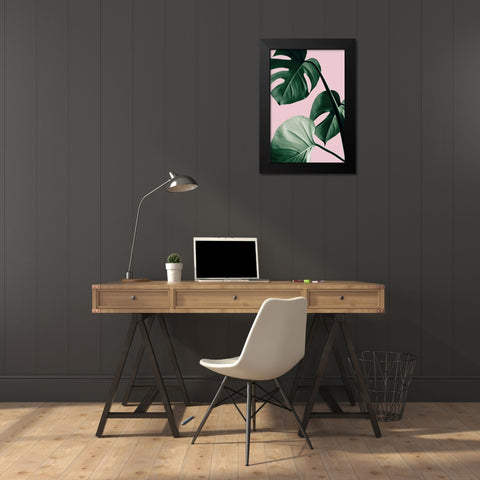 Monstera Pink No 07 Black Modern Wood Framed Art Print by Artographie Studio