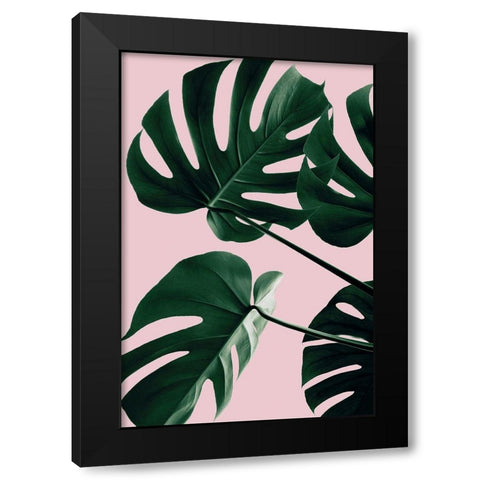 Monstera Pink No 08 Black Modern Wood Framed Art Print with Double Matting by Artographie Studio