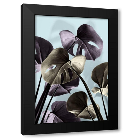 Monstera Blue 01 Black Modern Wood Framed Art Print with Double Matting by Artographie Studio