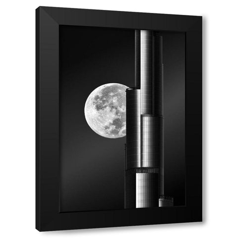 Super moon Burjkhalifa Black Modern Wood Framed Art Print with Double Matting by Anjum, zohaib