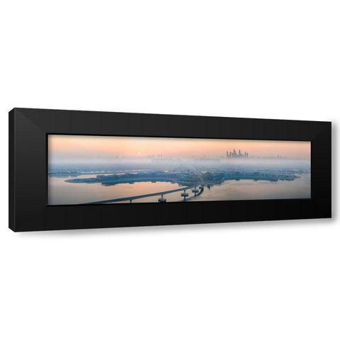 City in the morning mist Black Modern Wood Framed Art Print with Double Matting by Chen, John. J