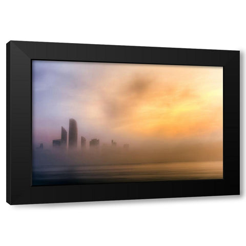 Abu Dhabi Cityscape - Foggy Morning Black Modern Wood Framed Art Print by Kazzaz, mohamed