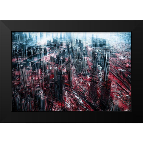City Apocalypse Black Modern Wood Framed Art Print by Tesching, Klaus