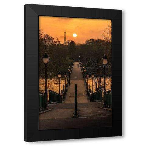 Paris at Night Black Modern Wood Framed Art Print with Double Matting by Pacifico