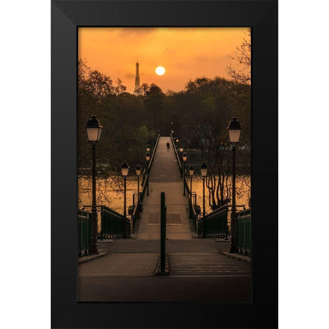 Paris at Night Black Modern Wood Framed Art Print by Pacifico