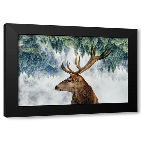 The Deer and the woods Black Modern Wood Framed Art Print by Beata, Angyalosi