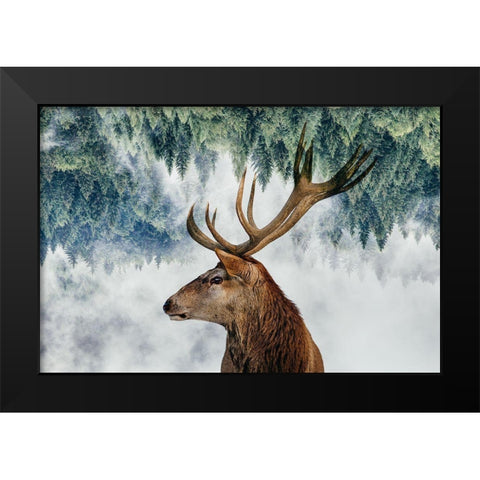 The Deer and the woods Black Modern Wood Framed Art Print by Beata, Angyalosi