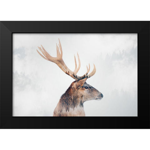 Stag Black Modern Wood Framed Art Print by Beata, Angyalosi