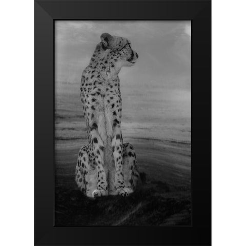 Cheetah on the Watch Black Modern Wood Framed Art Print by Wisniowska, Krystina