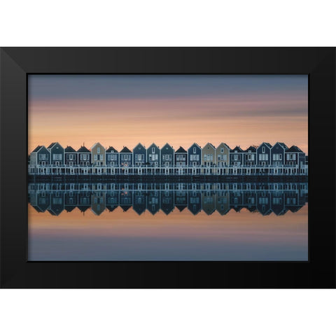 Drifting Houses Black Modern Wood Framed Art Print by Franzoni, de Franzoni