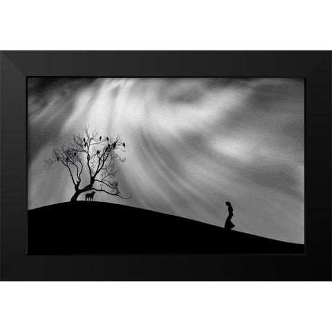 Uphill Walk Black Modern Wood Framed Art Print by Hammer, Peter