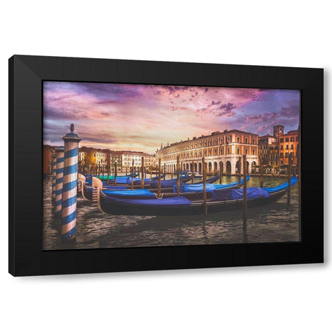 Gondolas of the Grand Canal Black Modern Wood Framed Art Print with Double Matting by Andria, Miary