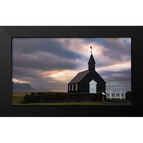 Black Bird Enjoying the Sunset Black Modern Wood Framed Art Print by Grant, Lynn