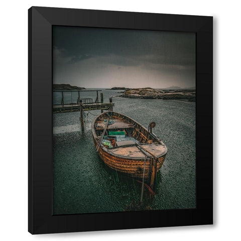 Old Fishingboat in the Rain Black Modern Wood Framed Art Print by Larsson, Dan