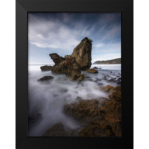The Rock Black Modern Wood Framed Art Print by Lay, Jefri