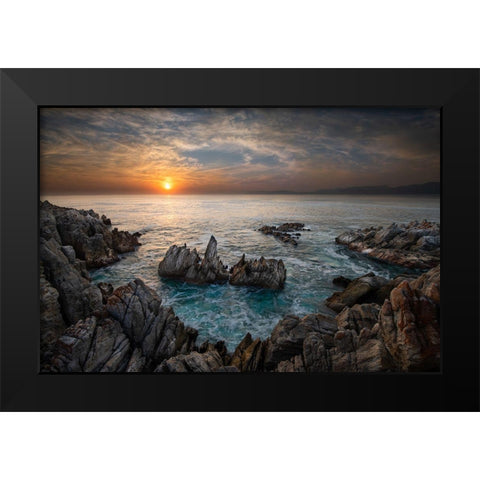 De Kelders Sunrise Black Modern Wood Framed Art Print by FrancoisVenter