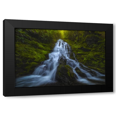 Staircase Falls Black Modern Wood Framed Art Print by Dyar, Ryan