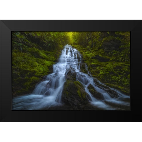 Staircase Falls Black Modern Wood Framed Art Print by Dyar, Ryan