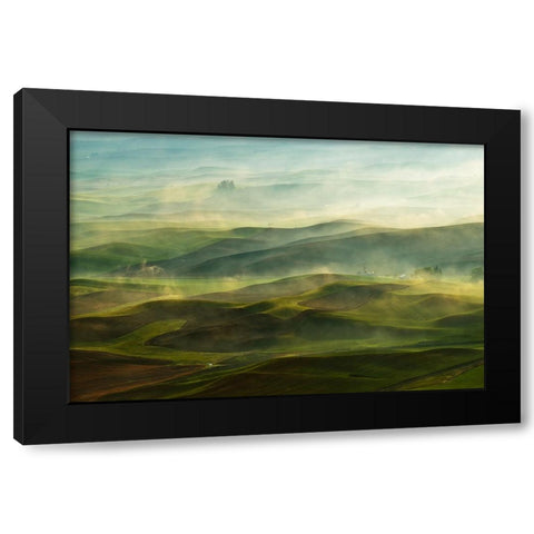 Golden Morning-Palouse Black Modern Wood Framed Art Print with Double Matting by Shen, Jikui