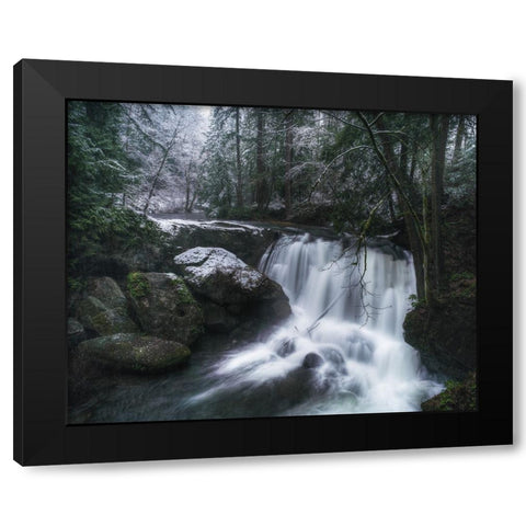 First Snow at the Falls Black Modern Wood Framed Art Print with Double Matting by K. Papp, James