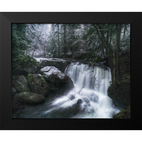 First Snow at the Falls Black Modern Wood Framed Art Print by K. Papp, James