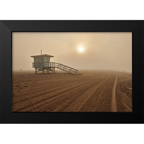 Fog on the beach - Santa Monica Black Modern Wood Framed Art Print by Froyda, Martin