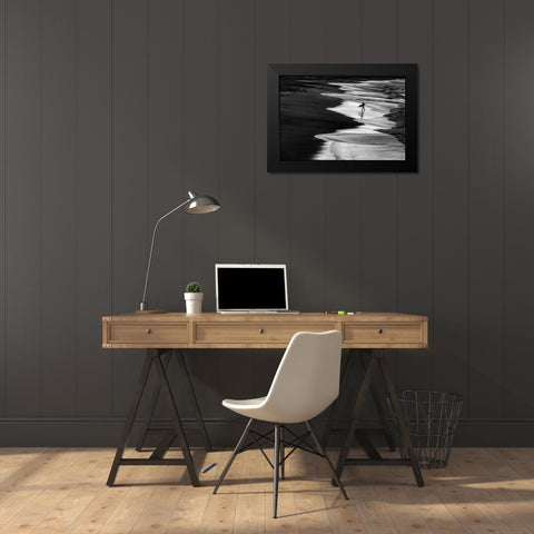 Lonely surfer 2 Black Modern Wood Framed Art Print by Domont, Jois