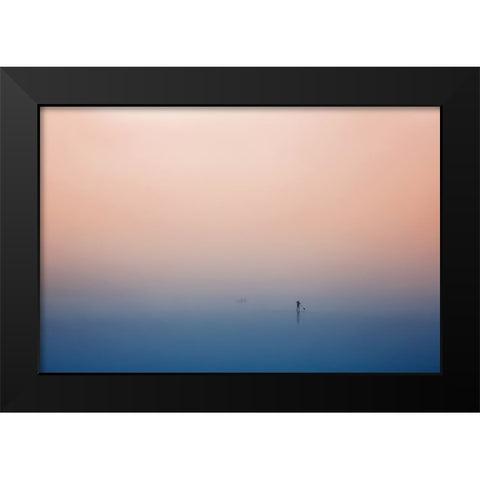 Stand up paddling Black Modern Wood Framed Art Print by Hermann, Uschi