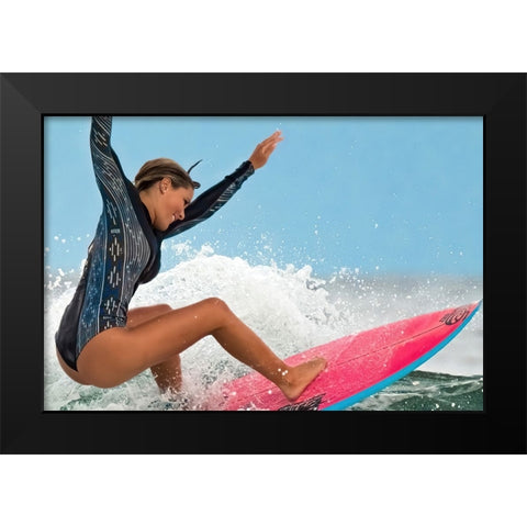 Happy Surfing 1 Black Modern Wood Framed Art Print by ranfuchs
