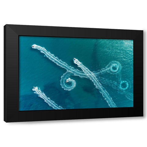 Lines and circles Black Modern Wood Framed Art Print with Double Matting by Meirovich, Ido