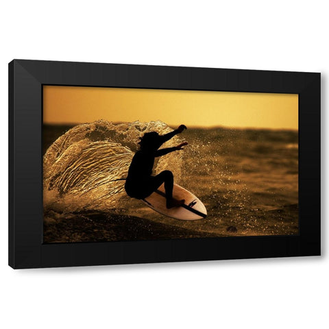 Surfer at sunset Black Modern Wood Framed Art Print with Double Matting by Yuval
