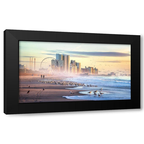 Autumn Morning at the Beach Black Modern Wood Framed Art Print with Double Matting by Yang, Jianping