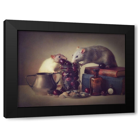 Snoozy and Jimmy Black Modern Wood Framed Art Print by Van Deelen, Ellen