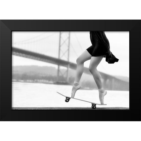 Skater Girl Black Modern Wood Framed Art Print by Ashton-Jones, Howard