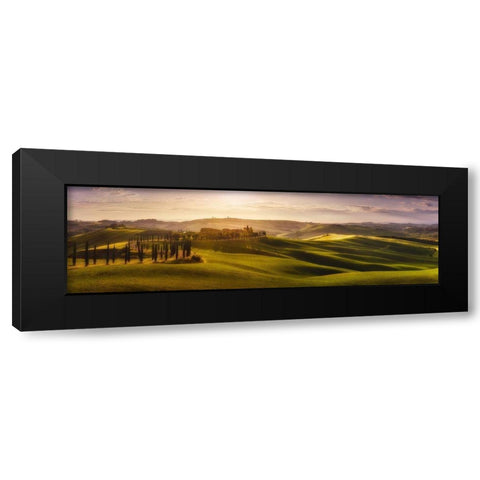 Waves of Light Black Modern Wood Framed Art Print with Double Matting by De La, Javier