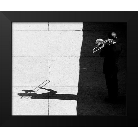 Trombone player Black Modern Wood Framed Art Print by Wang, Jian